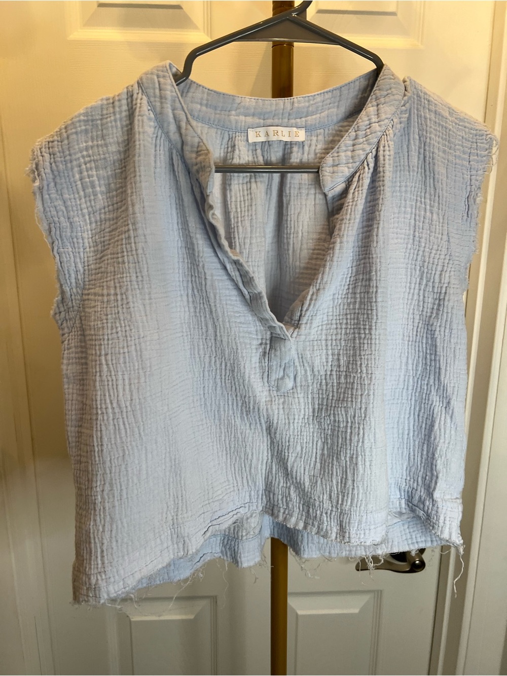 Karlie Light Blue Gauze Cap Sleeve Crop Top - Picture 1 of 6
